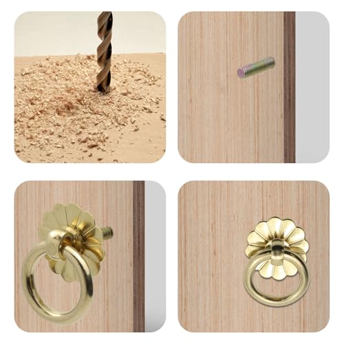 Geesatis 6 Pcs Brass Ring Pulls Handles,Antique Pulls Cabinet Knobs,Drawer pulls Closet Cupboard Door Decorative Handles - Image 5