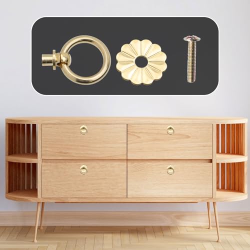Geesatis 6 Pcs Brass Ring Pulls Handles,Antique Pulls Cabinet Knobs,Drawer pulls Closet Cupboard Door Decorative Handles - Image 3