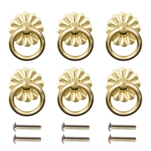 Geesatis 6 Pcs Brass Ring Pulls Handles,Antique Pulls Cabinet Knobs,Drawer pulls Closet Cupboard Door Decorative Handles - Image 1