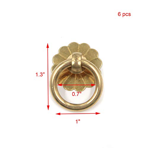 Geesatis 6 Pcs Brass Ring Pulls Handles,Antique Pulls Cabinet Knobs,Drawer pulls Closet Cupboard Door Decorative Handles - Image 2