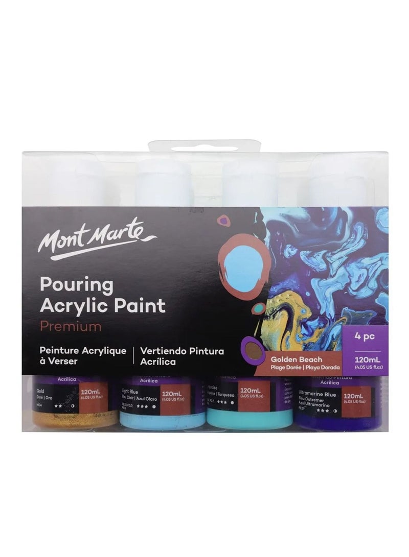 Mont Marte 4-Piece Pouring Acrylic Paint 120ml Content Per Bottle Golden Beach Set - Image 1