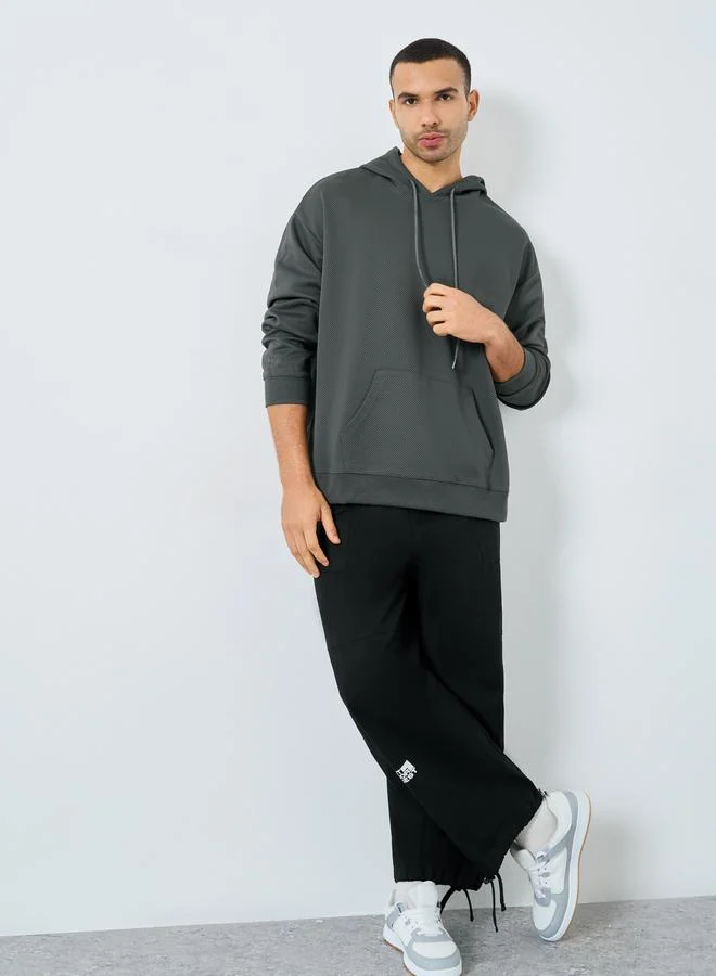 Styli Styli Charcoal Textured Knit Oversized Hoodie