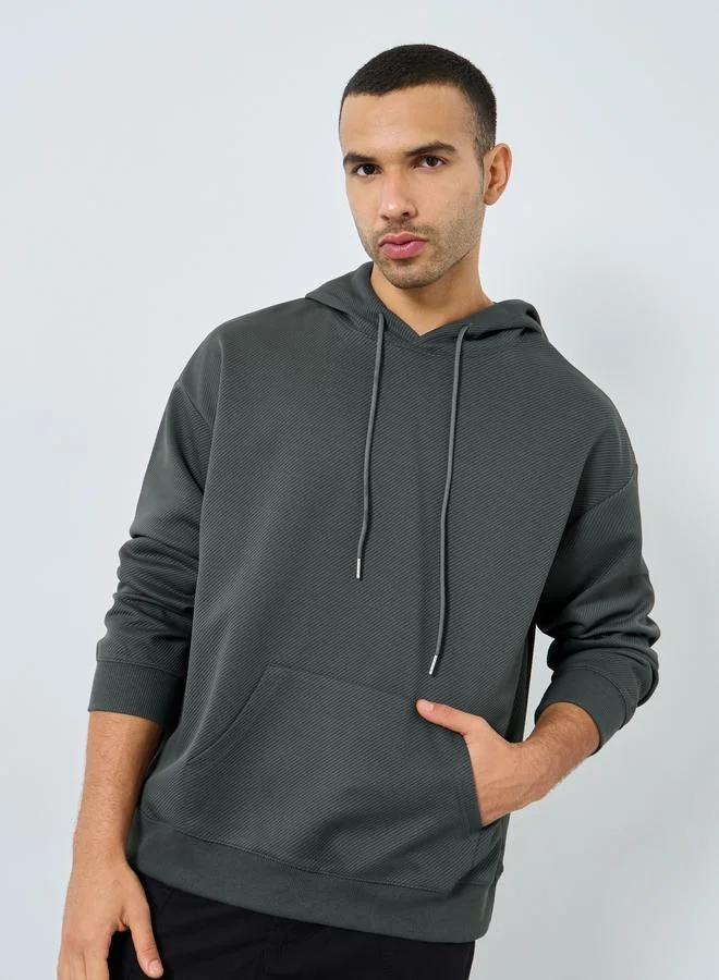 Styli Styli Charcoal Textured Knit Oversized Hoodie