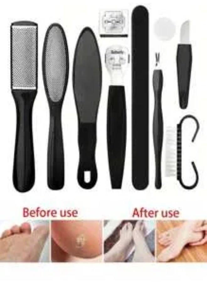 Miamia 10 Piece Set of Foot Exfoliation Tools A 10 in 1 Foot Care Tool for Removing Dead Skin Cleaning Smoothing and Foot Washing Black - Image 3