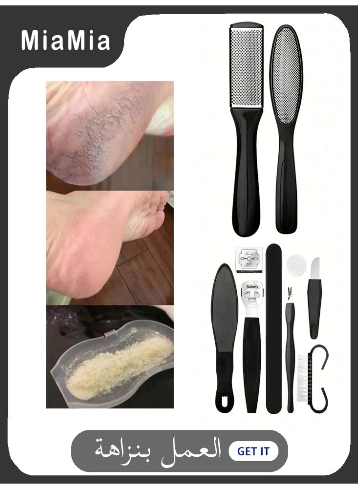 Miamia 10 Piece Set of Foot Exfoliation Tools A 10 in 1 Foot Care Tool for Removing Dead Skin Cleaning Smoothing and Foot Washing Black - Image 1
