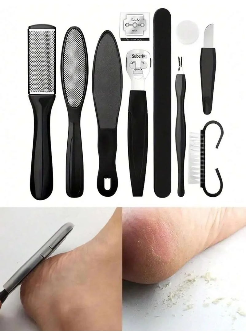 Miamia 10 Piece Set of Foot Exfoliation Tools A 10 in 1 Foot Care Tool for Removing Dead Skin Cleaning Smoothing and Foot Washing Black - Image 5