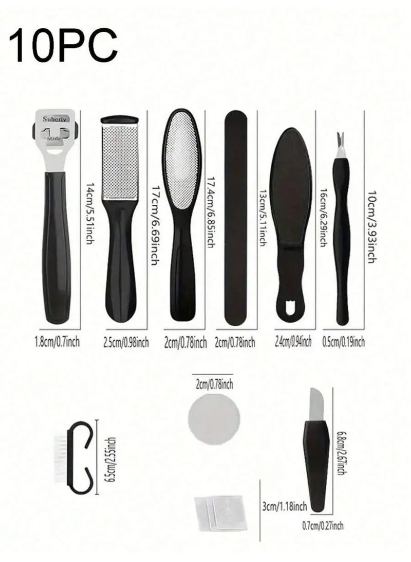 Miamia 10 Piece Set of Foot Exfoliation Tools A 10 in 1 Foot Care Tool for Removing Dead Skin Cleaning Smoothing and Foot Washing Black - Image 4