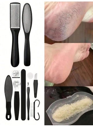10 Piece Set of Foot Exfoliation Tools A 10 in 1 Foot Care Tool for Removing Dead Skin Cleaning Smoothing and Foot Washing Black - view 2