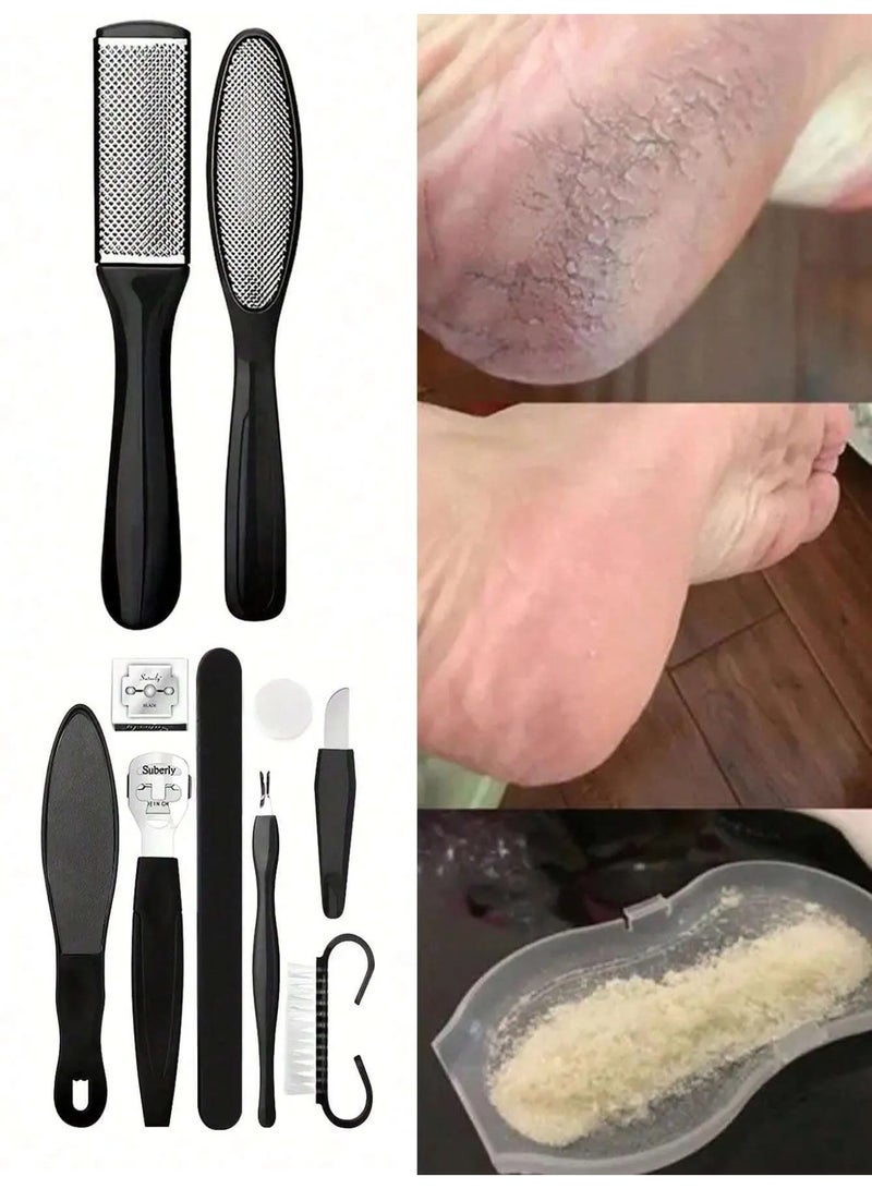 Miamia 10 Piece Set of Foot Exfoliation Tools A 10 in 1 Foot Care Tool for Removing Dead Skin Cleaning Smoothing and Foot Washing Black - Image 2