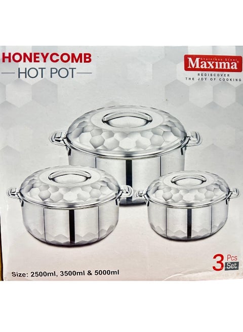 Set 3Pcs Hot Pot Food Saver Stainless Steel (2.5-3.5-5 Litre)