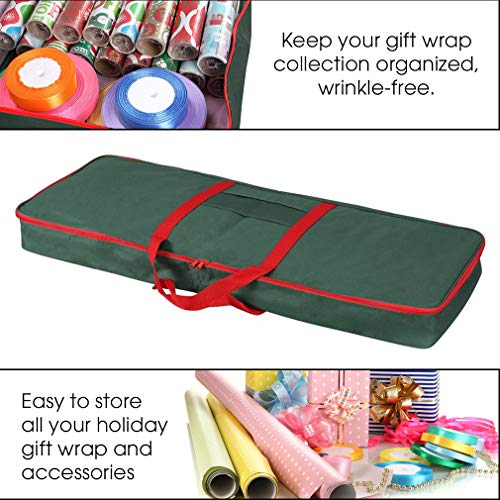 Primode Christmas Wrapping Paper Storage Box with Pockets | Long Gift Wrap Storage Container Bag (37” x 14” x 4”) Constructed of Durable 600D Oxford Material (Green) - Image 4