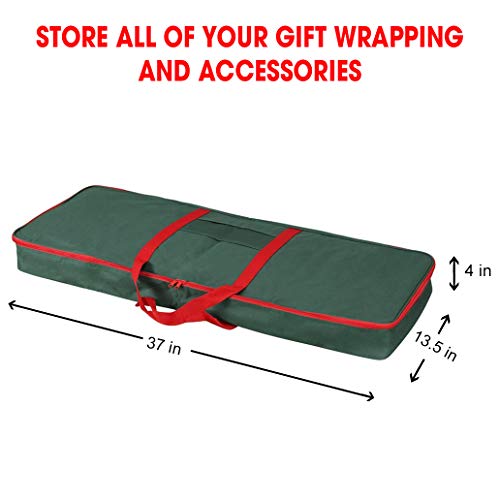 Primode Christmas Wrapping Paper Storage Box with Pockets | Long Gift Wrap Storage Container Bag (37” x 14” x 4”) Constructed of Durable 600D Oxford Material (Green) - Image 2