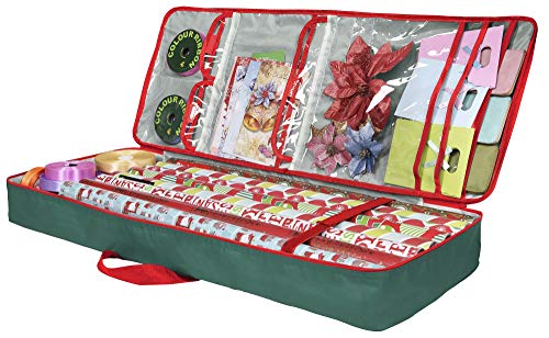 Primode Christmas Wrapping Paper Storage Box with Pockets | Long Gift Wrap Storage Container Bag (37” x 14” x 4”) Constructed of Durable 600D Oxford Material (Green) - Image 1
