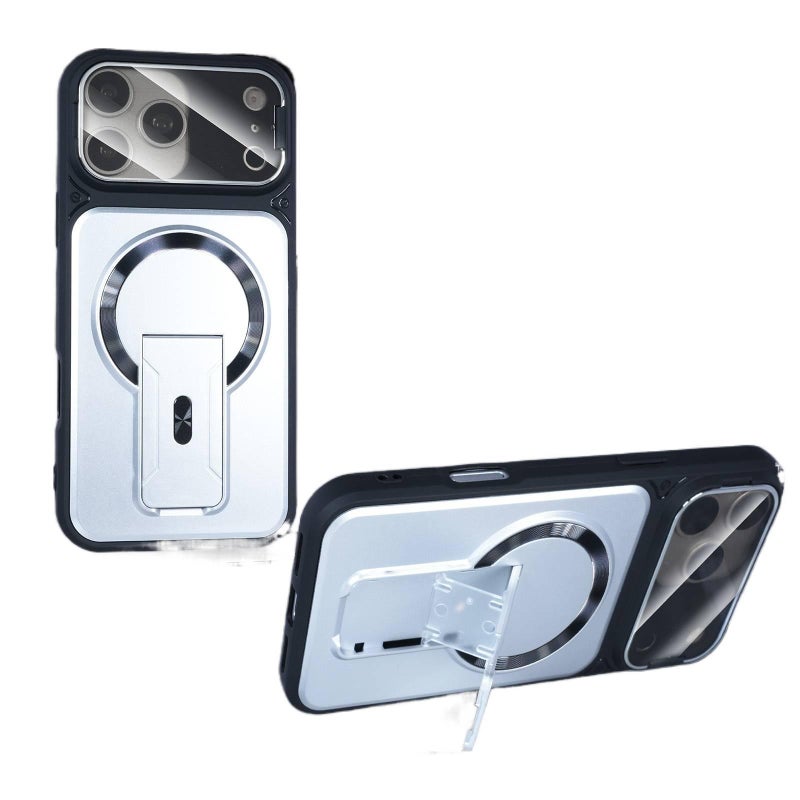 غطاء MagSafe بPC لـ iPhone 15 / 15 Plus / 15 Pro / 15 Pro Max مع حماية من السقوط وحامل قائم مع مقاوم للصدمات مع مغناطيس قوي مع حماية عدسة باللون أبيض مغناطيسي بوظيفة حامل - Veloris - Image 1