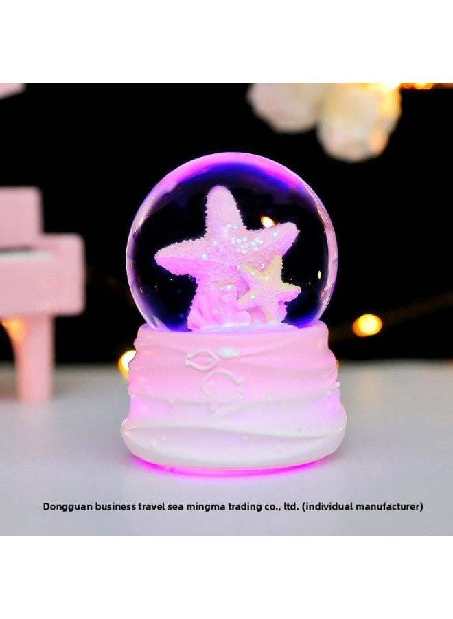 Crystal Ball Ornament Girls Children's Music Box 2024 Year Gift Bedroom Decoration Fantasy Snow Music Box-Color:Purple Bunny Star-lantern + Manual Snow - Image 2