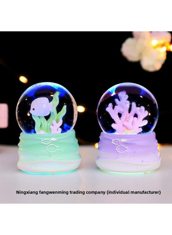 Crystal Ball Ornament Girls Children's Music Box 2024 Year Gift Bedroom Decoration Fantasy Snow Music Box-Color:Purple Bunny Star-lantern + Manual Snow - Image 3