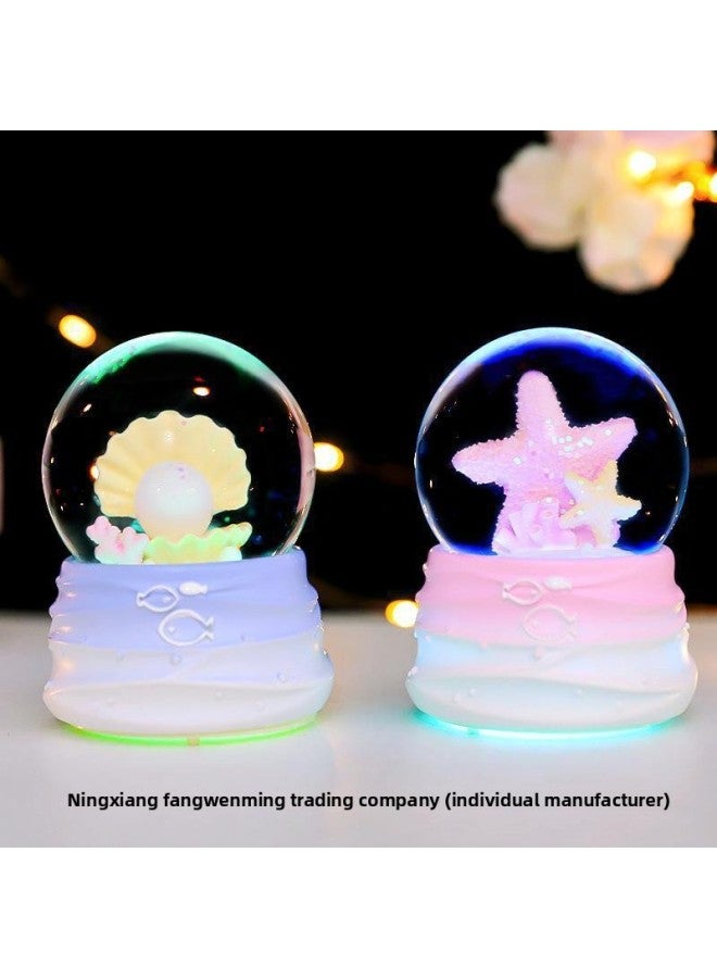Crystal Ball Ornament Girls Children's Music Box 2024 Year Gift Bedroom Decoration Fantasy Snow Music Box-Color:Purple Bunny Star-lantern + Manual Snow - Image 5
