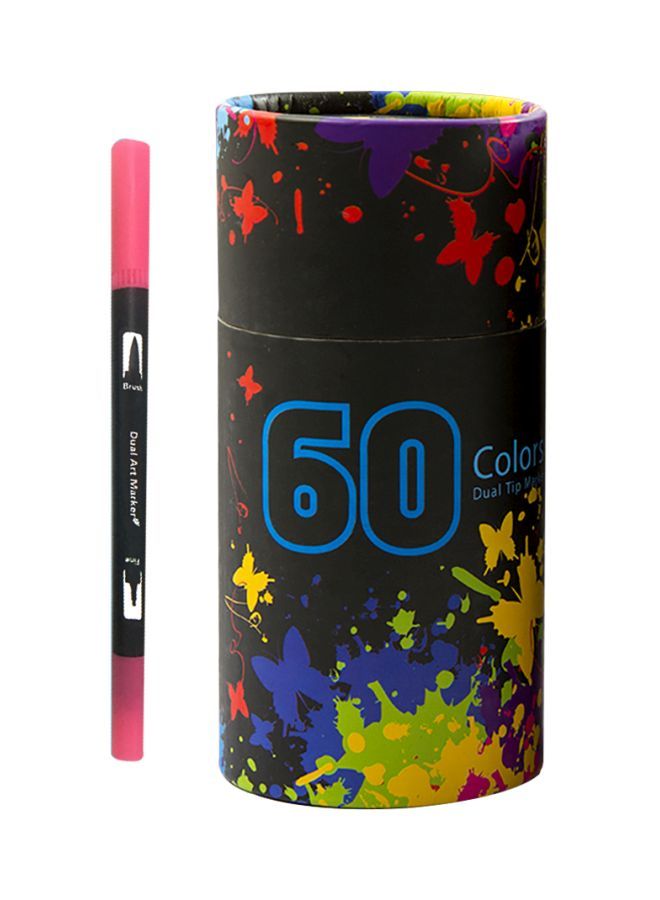 NIBEMINENT 60-Piece Dual Tip Brush Pen Set Multicolour - Image 1