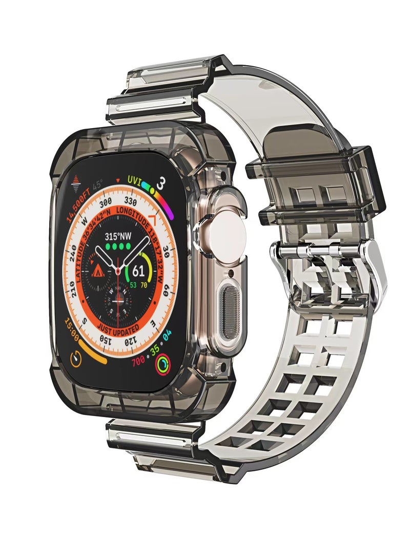 Compatible with Apple Watch Band 49mm for Women and Men, Clear Design Silicone Wristband Strap for iWatch Ultra 3/2/1 Transparent Black - Image 1