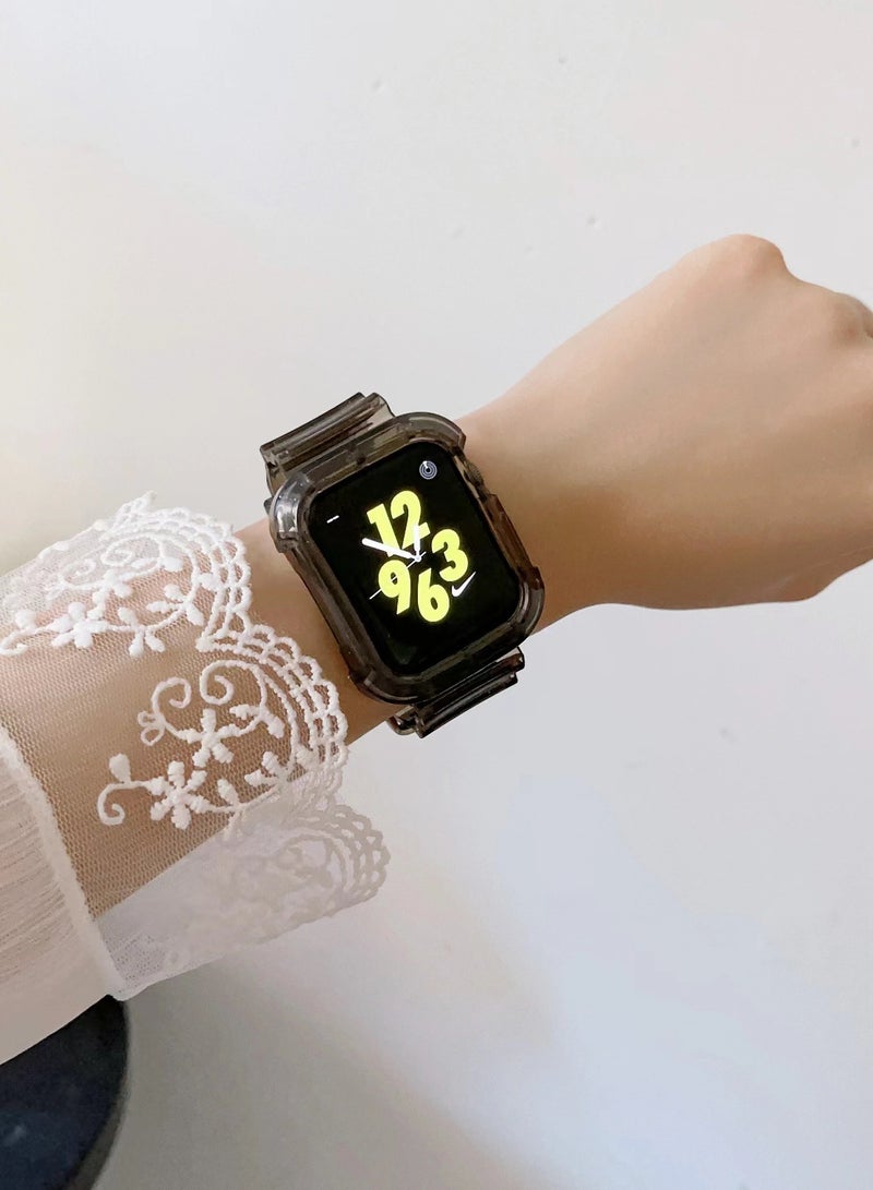 Compatible with Apple Watch Band 49mm for Women and Men, Clear Design Silicone Wristband Strap for iWatch Ultra 3/2/1 Transparent Black - Image 4