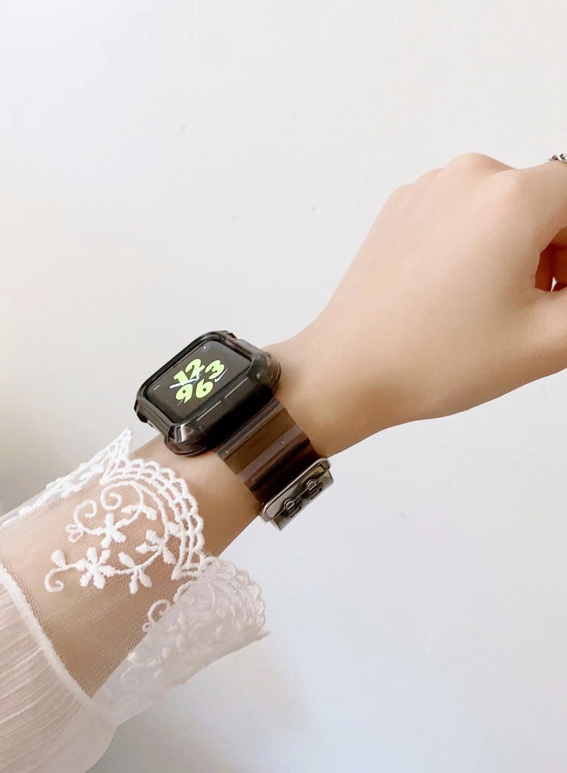 Compatible with Apple Watch Band 49mm for Women and Men, Clear Design Silicone Wristband Strap for iWatch Ultra 3/2/1 Transparent Black - Image 3