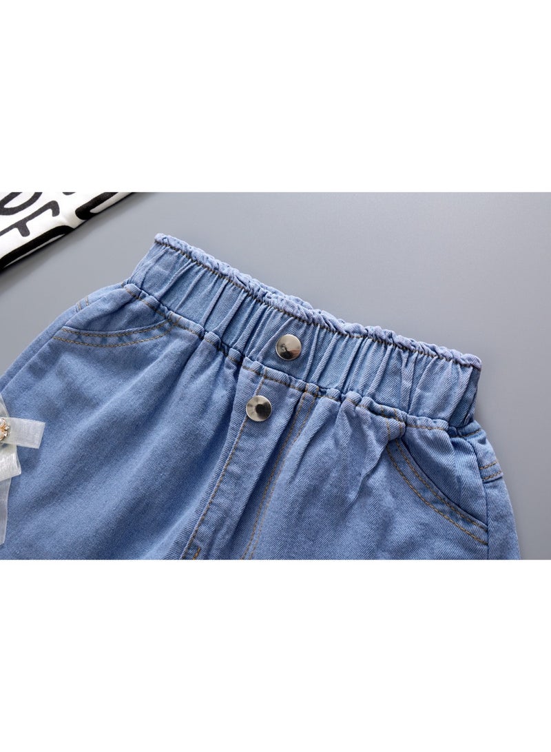 Girls' Summer Shorts Children'S Denim Shorts Large Children'S Loose Casual Girls' Short Pants For Summer - Image 5