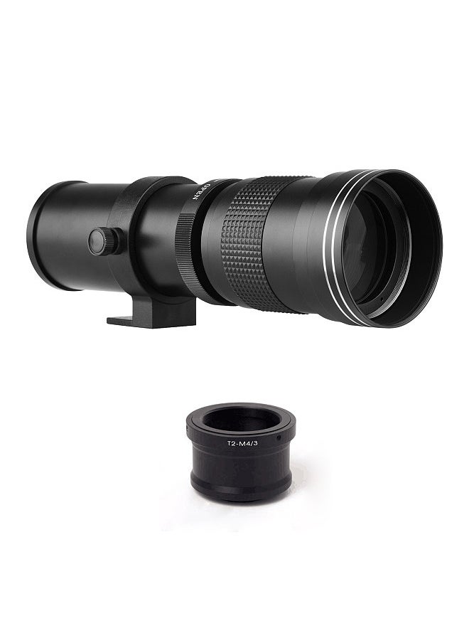 Camera MF Super Telephoto Zoom Lens F/8.3-16 420-800mm T2 Mount with M4/3-mount Adapter Ring 1/4 Thread Replacement