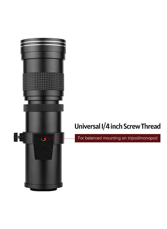 Camera MF Super Telephoto Zoom Lens F/8.3-16 420-800mm T2 Mount with M4/3-mount Adapter Ring 1/4 Thread Replacement