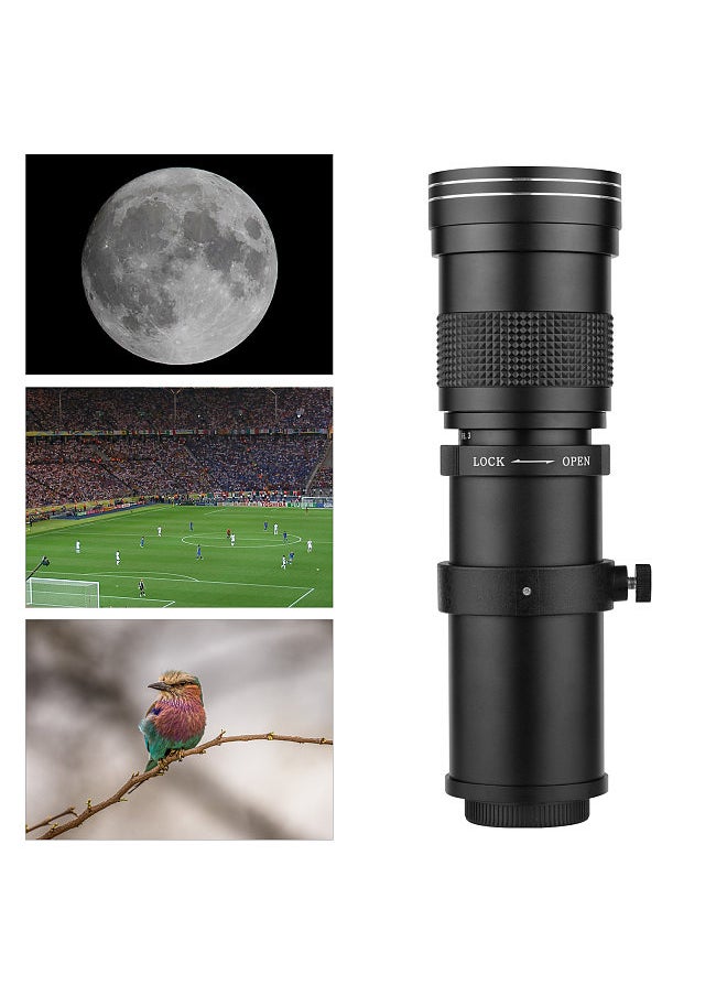 Camera MF Super Telephoto Zoom Lens F/8.3-16 420-800mm T2 Mount with M4/3-mount Adapter Ring 1/4 Thread Replacement
