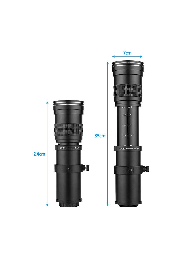 Camera MF Super Telephoto Zoom Lens F/8.3-16 420-800mm T2 Mount with M4/3-mount Adapter Ring 1/4 Thread Replacement