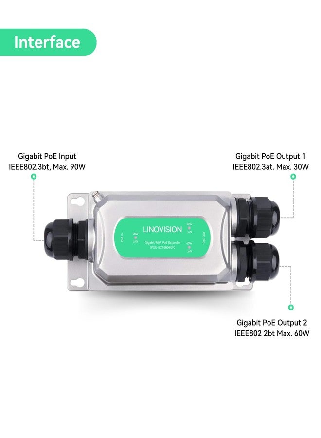 LINOVISION BT90W Outdoor PoE Extender, Gigabit PoE Ethernet Repeater and Split into Two PoE Outputs, for IP Cameras, PTZ Camera, Wireless AP - Image 3