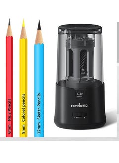 Tenwin Electric Pencil Sharpener, Pencil Sharpener for Colored Pencils, Auto Stop, Super Sharp & Fast, Electric Pencil Sharpener Plug in for 6-12mm No.2/Colored Pencils/Office/Home-Black