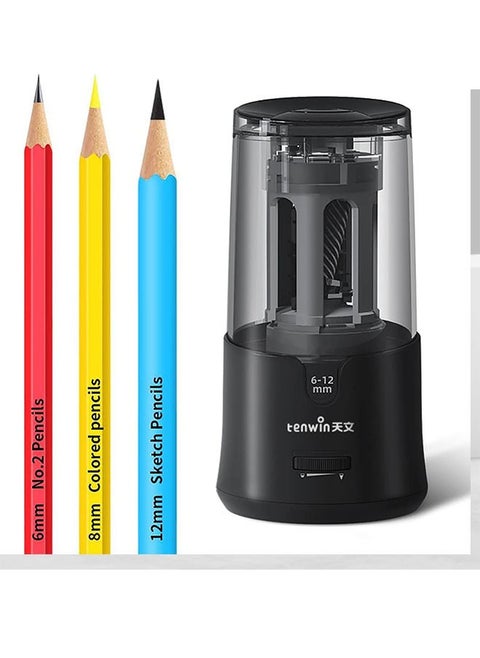 Tenwin Electric Pencil Sharpener, Pencil Sharpener for Colored Pencils, Auto Stop, Super Sharp & Fast, Electric Pencil Sharpener Plug in for 6-12mm No.2/Colored Pencils/Office/Home-Black