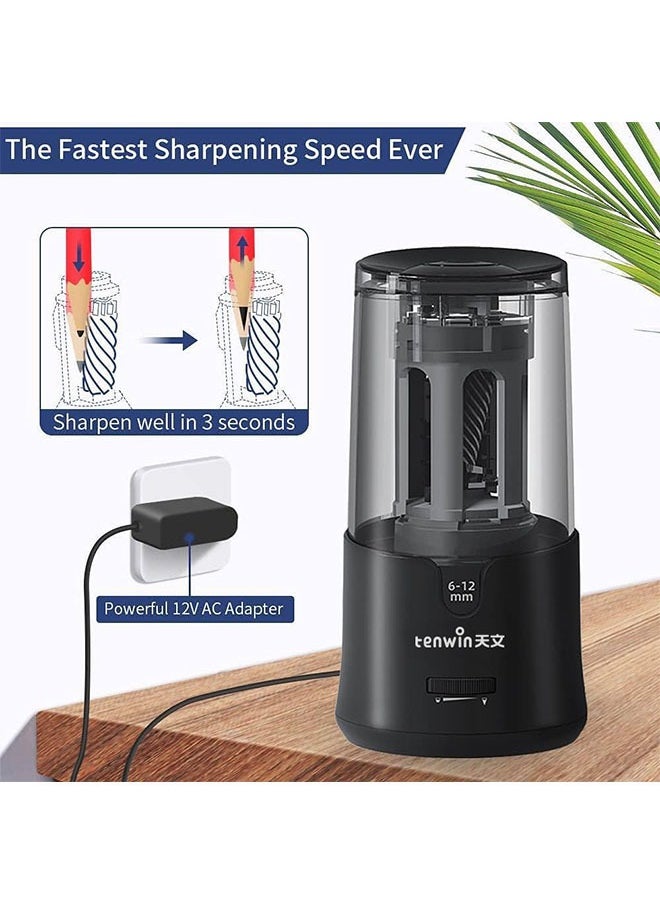 tenwin - Tenwin Electric Pencil Sharpener, Pencil Sharpener for Colored Pencils, Auto Stop, Super Sharp & Fast, Electric Pencil Sharpener Plug in for 6-12mm No.2/Colored Pencils/Office/Home-Black - Image 1