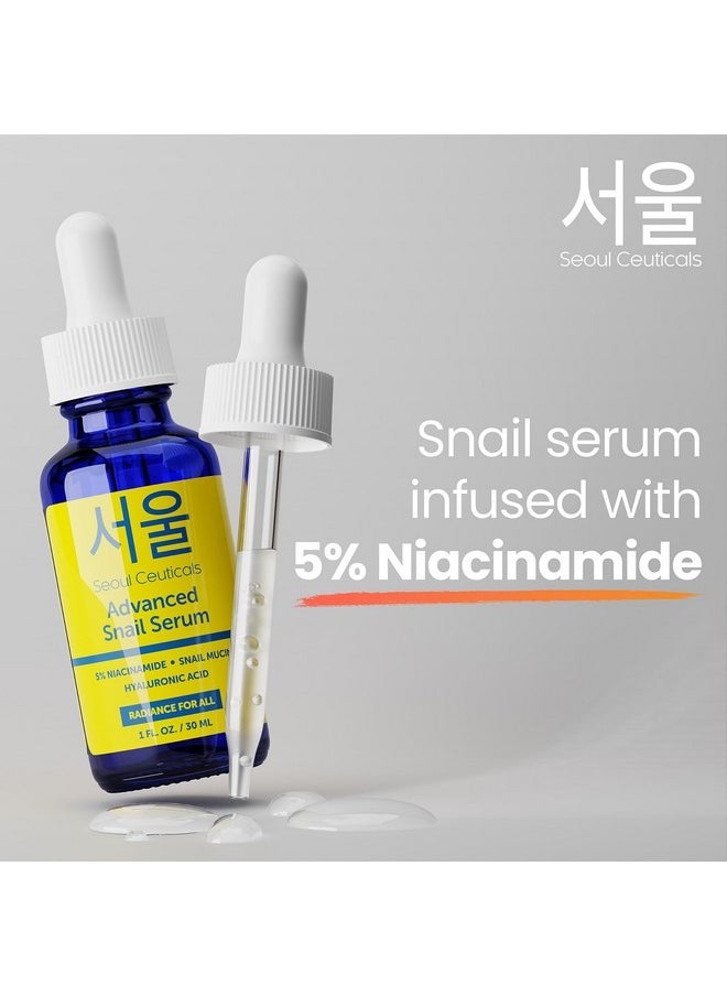 seoulceuticals - Eoulceuticals Korean 5% Niacinamide + Snail Mucin 97.5% Essence Serum + Hyaluronic Acid Cruelty Free Korean Skin Care Natural & Organic Anti Aging Face Serum For Dull Skin K Beauty 1Oz - Image 1