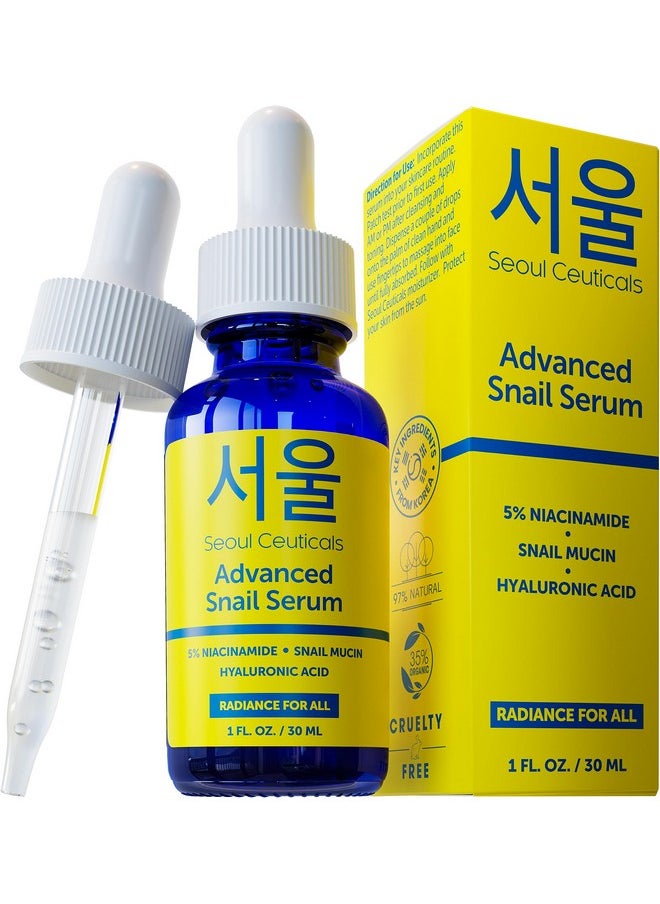 seoulceuticals - Eoulceuticals Korean 5% Niacinamide + Snail Mucin 97.5% Essence Serum + Hyaluronic Acid Cruelty Free Korean Skin Care Natural & Organic Anti Aging Face Serum For Dull Skin K Beauty 1Oz - Image 1