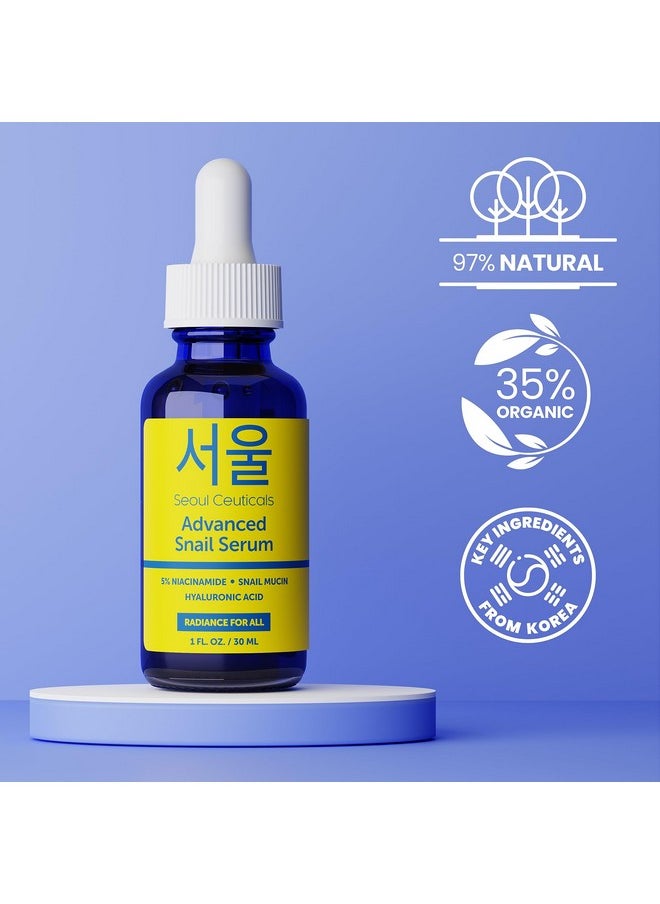seoulceuticals - Eoulceuticals Korean 5% Niacinamide + Snail Mucin 97.5% Essence Serum + Hyaluronic Acid Cruelty Free Korean Skin Care Natural & Organic Anti Aging Face Serum For Dull Skin K Beauty 1Oz - Image 1