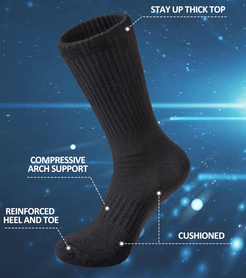 FNOVCO Women's Hiking Walking Running Crew Socks Thick Cushioned Athletic Compression Socks 5 Pairs (Black, 9-11) - Image 5