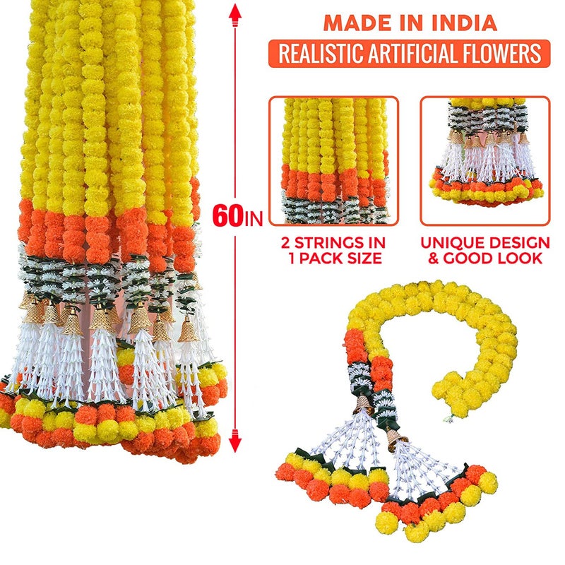 S2S Marigold Garland for Decoration Artificial Marigold Flowers Decorations Indian Décor for Pooja, Wedding, Events, Diwali, Decor 2Pcs (Yellow) (Pack of 2 Pcs) (Height - 72 Inch) - Image 2