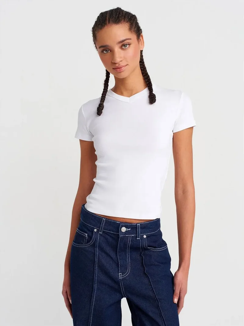ديلفين Dilvin Slim Fit Cotton V-Neck T-Shirt