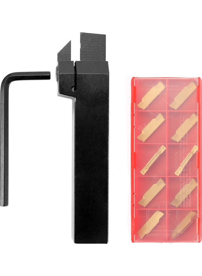 NIBEMINENT 10-Piece Carbide Insert Set With Turning Tool Holder And Boring Bar Black/Gold - Image 1