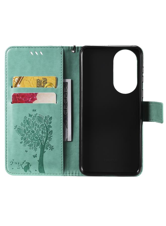 S-TOP Case For Huawei P50 Tree & Cat Pattern Pressed Printing Horizontal Flip PU Leather Case with Holder & Card Slots & Wallet & Lanyard - Image 4