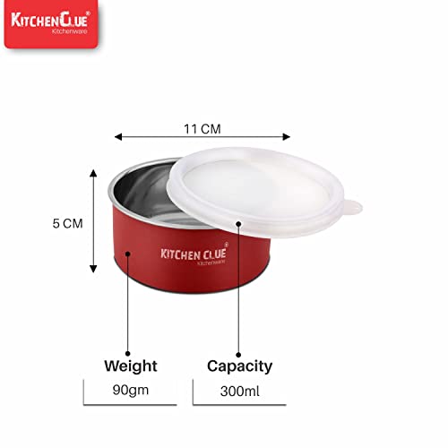 KITCHEN CLUE Stainless Steel Microwave Safe Lunch Containers For Kitchen I Red Set Of 12 Pcs, 300 ML I Steel Lunch Box For Office School I Kitchen Storage Bowls I AIRTIGHT & LEAK-PROOF (SET OF 12 PCS) - Image 3