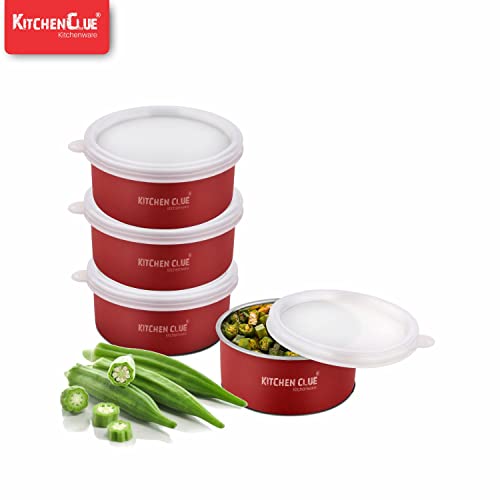 KITCHEN CLUE Stainless Steel Microwave Safe Lunch Containers For Kitchen I Red Set Of 12 Pcs, 300 ML I Steel Lunch Box For Office School I Kitchen Storage Bowls I AIRTIGHT & LEAK-PROOF (SET OF 12 PCS) - Image 4