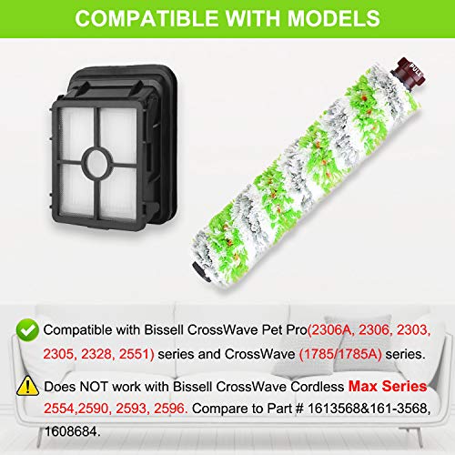 Dhoua Replacement Parts for Bissell CrossWave Pet Pro 2306A & CrossWave 1785 Series, 4 Pack Multi-Surface Pet Pro Brush Rolls + 4 Pack 1866 Vacuum Filters, Compare to Part 1613568&161-3568, 1608684 - Image 2