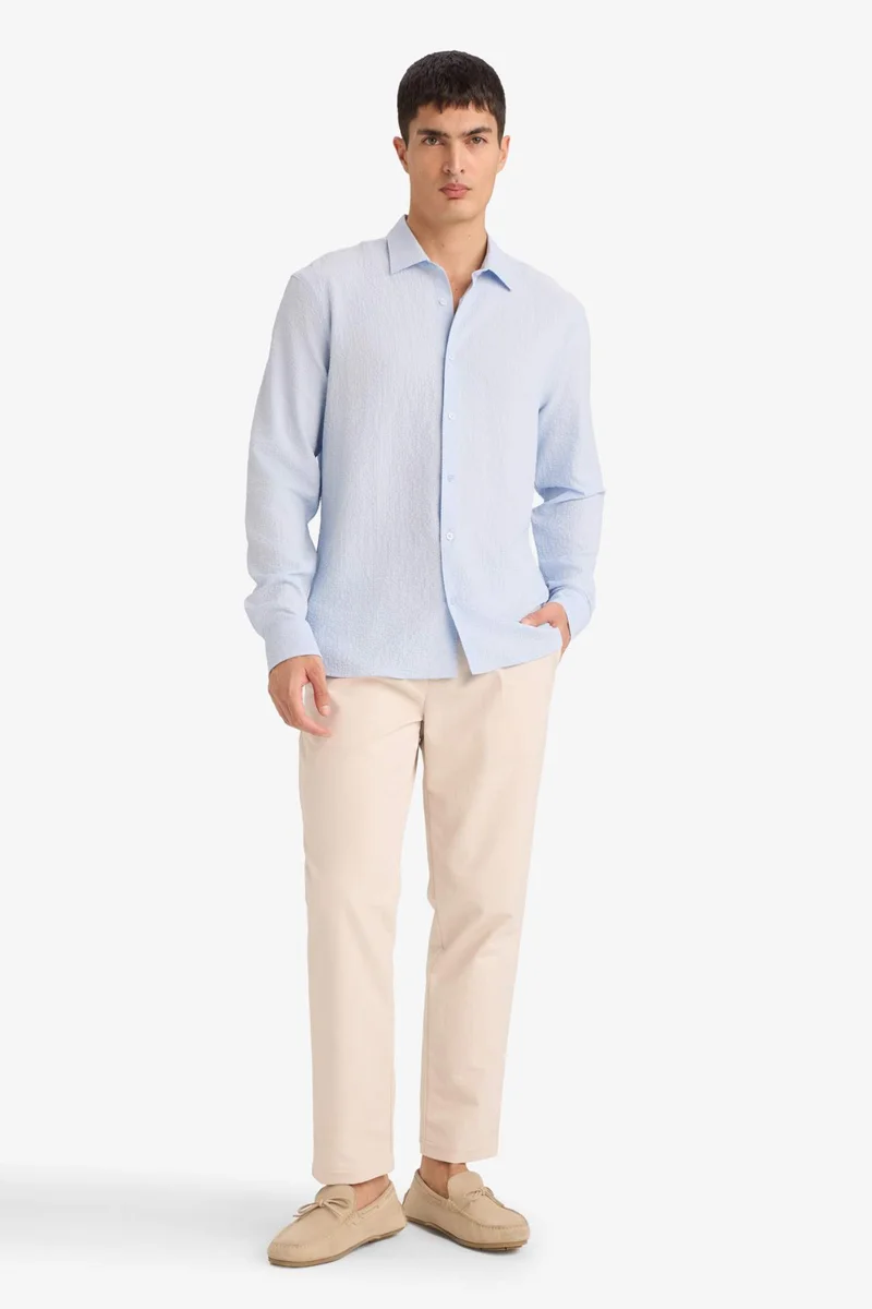 DeFacto Modern Fit Polo Collar Woven Long Sleeve Shirt