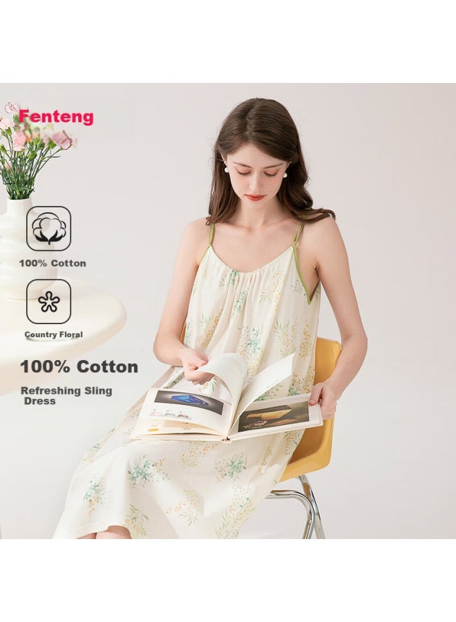 Fenton Fenteng Cotton Sleep Dress Summer New Collection With Drawstring Straps, Refreshing And Thin Home Wear That Can Be Worn Outside - Image 1