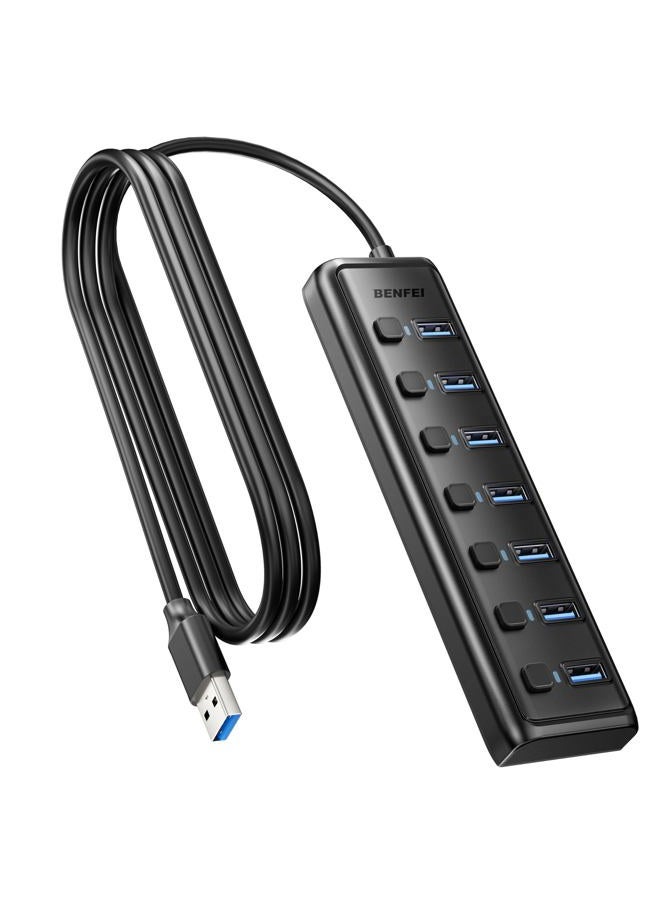 Benfei USB 3.0 Hub 7-Port, Ultra-Slim Portable USB Splitter with 3.3ft Cable - Compatible with MacBook Pro/Air,Mac Pro, Mac Mini, iMac, Surface Pro, XPS, PC, Flash Drive, Mobile HDD (No Charging Port) - Image 1