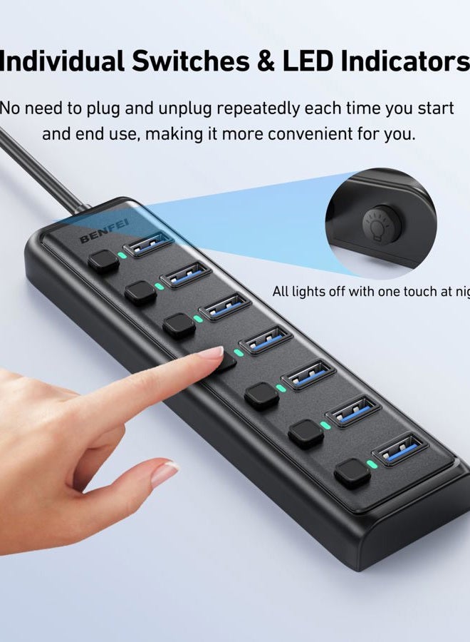 Benfei USB 3.0 Hub 7-Port, Ultra-Slim Portable USB Splitter with 3.3ft Cable - Compatible with MacBook Pro/Air,Mac Pro, Mac Mini, iMac, Surface Pro, XPS, PC, Flash Drive, Mobile HDD (No Charging Port) - Image 4