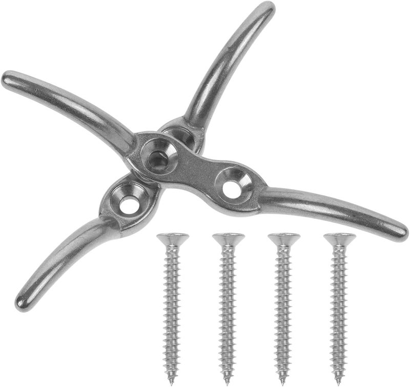 LABRIMP Stainless Steel Flagpole Cleat Hook 4.5-inch with Screws 2pcs Flag Pole Mounting Bracket Rope Tensioner Outdoor Flagpole Hardware for Garden and Boat Use - Image 1